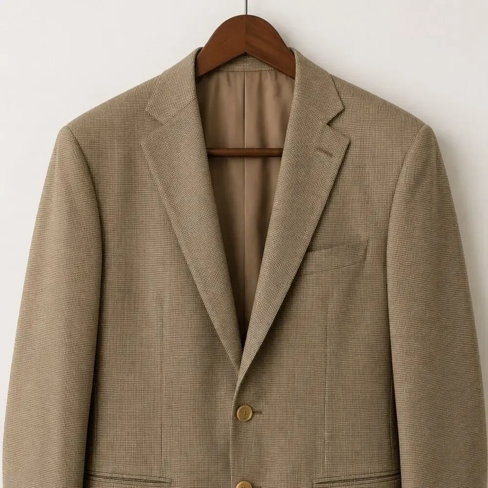 Lauren Ralph Lauren Silk & Wool Houndstooth Sport Coat Blazer 40R Tan Brown